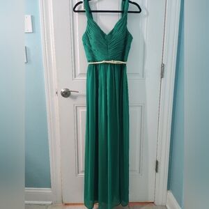 Donna Morgan Emerald Maxi Dress with Gold Detail